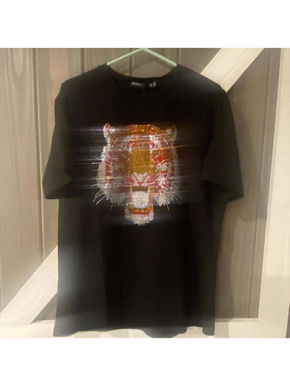 Hudson Rhinestone Tiger Graphic Black Tee - XL
